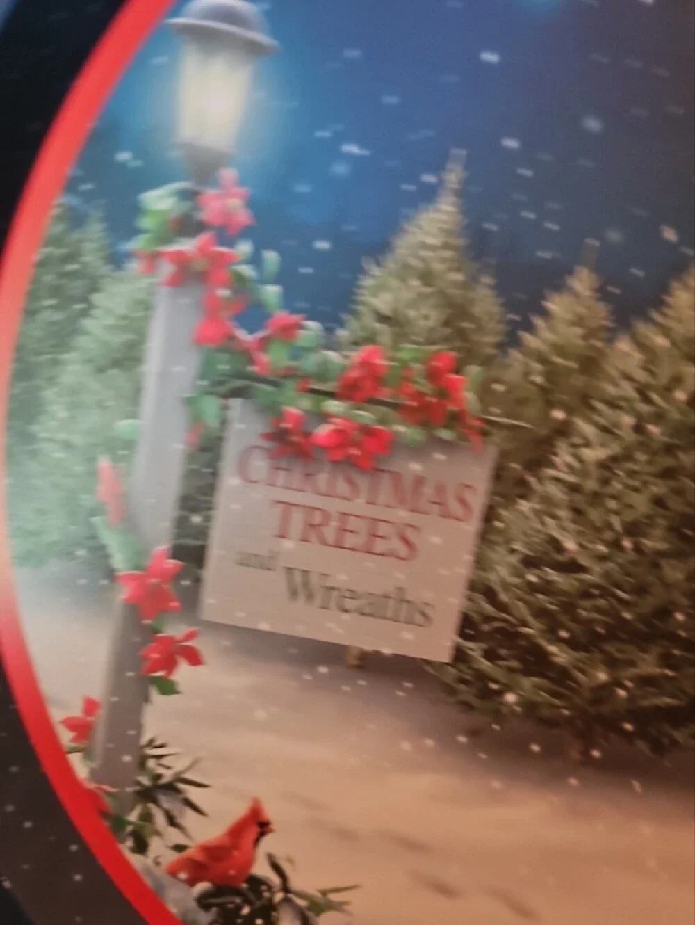 Blue and Red Holiday Tree Scene Decorative Serving Tray